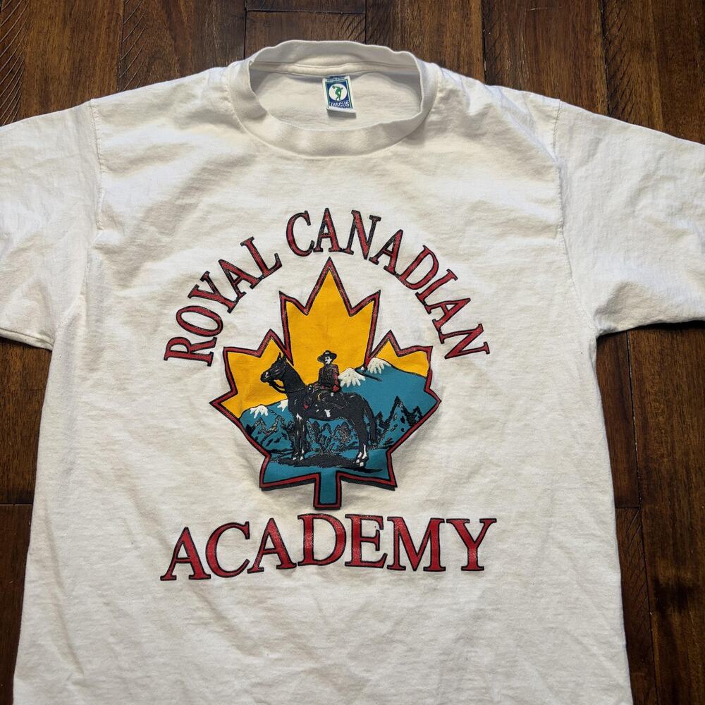 Vintage Royal Canadian Academy Shirt Mens Large White Tee T-Shirt Discus USA - Picture 3 of 10